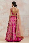 Shop_AUM by Asit and Ashima_Fuchsia Blouse And Lehenga Silk & Dupatta Organza Embroidery Mirror V Neck Set _at_Aza_Fashions