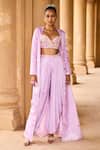 Buy_LASHKARAA_Purple Velvet Embroidery Beads Cutdana Floral Motif Corset Dhoti Pant Set_at_Aza_Fashions
