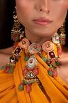 Shop_Ishhaara_Gold Plated Pearls, Metallic Thread, Diamonds Hand Painted Choker Set _Online_at_Aza_Fashions