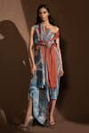 Buy_Abhishek Sharma_Multi Color Poly Georgette One Shoulder Draped Dress_at_Aza_Fashions