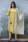 Buy_I Am Design_Yellow Satin Linen Kurta Set _Online_at_Aza_Fashions