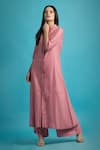 Buy_SAKSHAM & NEHARICKA_Pink Silk Band Collar Kurta Palazzo Set  _at_Aza_Fashions