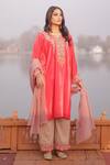 Buy_Negra Elegante_Red Velvet Embroidered Pearl Notched Round Neck Phiran And Salwar Set  _at_Aza_Fashions