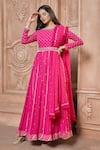 Buy_Aariyana Couture_Fuchsia Kurta And Dupatta- Chiffon Embroidered Bead Round Anarkali Set _at_Aza_Fashions