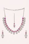 Shop_Nazaakat By Samara Singh_Pink Stone Embellished Angular Cut Work Necklace Set_at_Aza_Fashions