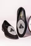 Shop_THE FROU FROU STUDIO_Black Suede Finish Vegan Leather Palatine Argyle Chevron Pattern Loafers _at_Aza_Fashions