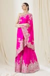 Buy_Anamika Khanna_Fuchsia Silk Embroidery Asymmetric One Shoulder Tunic And Sharara Set_Online_at_Aza_Fashions