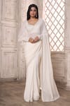 Buy_Aariyana Couture_Off White Saree Viscose Georgette Border With Bishop Sleeve Blouse _Online_at_Aza_Fashions