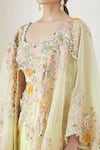 Anamika Khanna_Yellow Floral Embroidered Cape And Skirt Set_at_Aza_Fashions