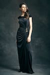 Buy_Mandira Wirk_Black Bateau Draped Gown For Women_Online_at_Aza_Fashions