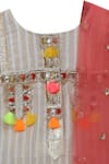 Shop Minime Organics Cream Cotton, Net, Lurex Pom-poms Striped Pattern Kurta Sharara Set at Aza Fashions Shop_Minime Organics_Cream Cotton, Net, Lurex Pom-poms Striped Pattern Kurta Sharara Set _at_Aza_Fashions