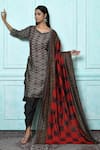 Buy_Khwaab by Sanjana Lakhani_Black Muslin Embroidered Geometric V Neck Print Kurta And Patiala Set _at_Aza_Fashions