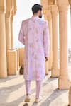 Shop_LASHKARAA_Purple Velvet Printed Floral Embroidered Sherwani Set _at_Aza_Fashions