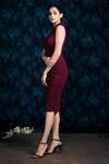 Mandira Wirk - Indian_Maroon Embroidered Sheath Dress _Online_at_Aza_Fashions