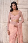 Buy_Ariyana Couture_Peach Saree And Blouse: Butterfly Net Embroidered Scallop Border With For Women_Online