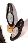 Shop_THE FROU FROU STUDIO_Black Suede Finish Vegan Leather Palatine Gingham Loafers _at_Aza_Fashions