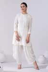 Buy_Kacha Tanka_Ivory Cotton Embroidery, Pom-poms Round Neck Thread Kurta And Dhoti Salwar Set _at_Aza_Fashions