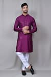 Buy_Samyukta Singhania_Purple Kurta: Satin Silk Plain Mandarin Collar Set For Men_at_Aza_Fashions