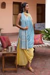 Buy_Megha Bansal_Blue Muga And Organza Ashva Draped Kurta & Dhoti Skirt Set  _at_Aza_Fashions