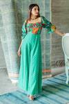 Shop_Shachi Sood_Green Dupion Silk Embroidery Sequins And Pearls Sweetheart Neck Jumpsuit _at_Aza_Fashions