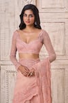 Shop_Ariyana Couture_Peach Saree And Blouse: Butterfly Net Embroidered Scallop Border With For Women_at_Aza_Fashions