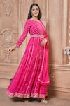 Aariyana Couture_Fuchsia Kurta And Dupatta- Chiffon Embroidered Bead Round Anarkali Set _at_Aza_Fashions