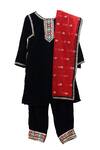 Buy_Minime Organics_Black Velvet, Net Sequins, Embroidery Embellished Neckline Kurta Salwar Set _at_Aza_Fashions