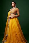 Buy_Vvani by Vani Vats_Yellow Lehenga And Blouse Georgette Dupatta Net Lining  Mirror Bridal Set _at_Aza_Fashions