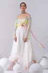 Buy_Kacha Tanka_Ivory Cotton Voile Embroidery Thread Tie And Dye Knotted Shrug & Skirt Set _at_Aza_Fashions