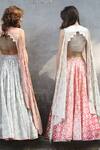 Shop_I am Design_Off White Woven Brocade Boat Neck Lehenga With Back Drape Top _Online_at_Aza_Fashions