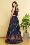 Shop_Aryavir Malhotra_Blue Silk Floral Print Lehenga Set_at_Aza_Fashions