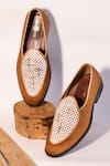 Shop_THE FROU FROU STUDIO_Brown Suede Finish Vegan Leather Palatine Gingham Embellished Loafers _at_Aza_Fashions