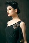 Mandira Wirk_Black Asymmetric One Shoulder Dress For Women_at_Aza_Fashions