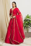 Buy_Surendri_Red Raw Silk Embellished Floral V Neck Sequin And Flower Blouse And Lehenga Set _at_Aza_Fashions