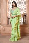 Buy_Ariyana Couture_Green Saree- Viscose Organza Ruffle Pre-draped With Blouse For Women_Online_at_Aza_Fashions