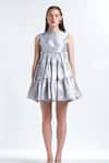 Buy_TheRealB_Grey Silk Hand Embroidered Sequin Work Ambrosia Tiered Mini Dress _at_Aza_Fashions