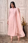 Buy_Aariyana Couture_Peach Viscose Georgette Embroidered Mirror Floral Straight Kurta Set  