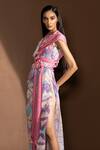 Abhishek Sharma_Multi Color Poly Georgette Round Neck Draped Maxi Dress_Online_at_Aza_Fashions