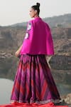 Shop_Neiza by Neeti Seth_Fuchsia Cashmere Wool Hand Embroidered Sequin Floral Moti Cape  _at_Aza_Fashions