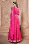 Aariyana Couture_Fuchsia Kurta And Dupatta- Chiffon Embroidered Bead Round Anarkali Set _Online_at_Aza_Fashions