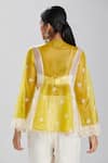 Shop_Megha Bansal_Yellow Silk Organza Embroidery Beads V Neck Amalta Kedia Jacket _at_Aza_Fashions