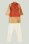 Buy_Shruti Jalan_Beige Cotton, Silk, Kota Doria Embroidery Elephant Print Bundi And Kurta Set _at_Aza_Fashions