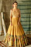 Shop_Shachi Sood_Yellow Lehenga Dupion Silk Print And Embroidery Kalamkari Tiered And Blouse Set _at_Aza_Fashions