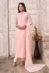 Buy_Aariyana Couture_Peach Viscose Georgette Embroidered Mirror Floral Straight Kurta Set  _at_Aza_Fashions