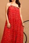 Garo_Red Chiffon Geometric Asymmetric Printed Gown_Online_at_Aza_Fashions