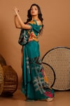 Buy_Garo_Blue Silk Muslin Printed Floral Asymmetric Top And Draped Skirt Set _Online_at_Aza_Fashions