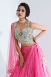 Suruchi Parakh_Pink Georgette Embroidery Thread Work Sweetheart Neck Floral Blouse Lehenga Set _Online_at_Aza_Fashions