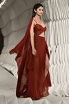 Rohit Gandhi + Rahul Khanna_Red Tulle Embellishment Organza Frays Sweetheart Spire Fringe Jacket And Skirt Set _at_Aza_Fashions