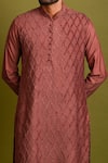 Chatenya Mittal_Maroon Cotton Silk Pintuck Kurta Set _Online_at_Aza_Fashions