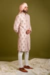 Buy_Chatenya Mittal_Pink Raw Silk Embroidery Floral Bouquet Sherwani Set _Online_at_Aza_Fashions